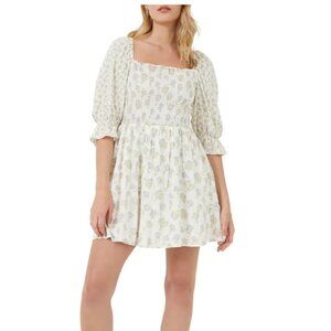 NWT French Connection Doris Smock Mini Dress - Women's Size 8 - Blue / Yellow